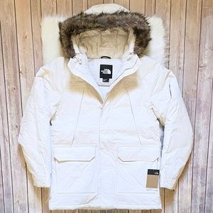 The North Face White Puffer Parka with Faux Fur Hood